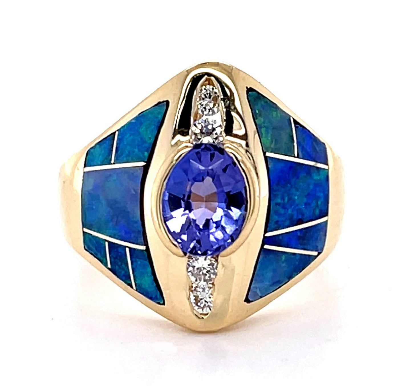 Tanzanite + Inlaid Opal 14KY Ring 8.20g 7 Size