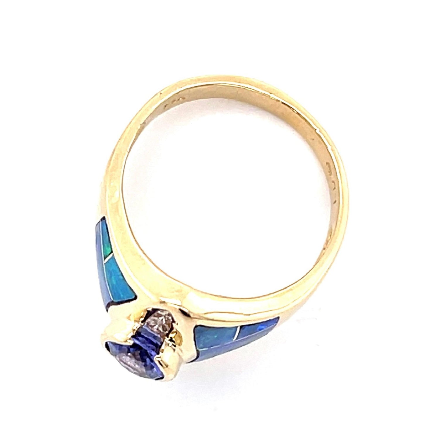 Tanzanite + Inlaid Opal 14KY Ring 8.20g 7 Size