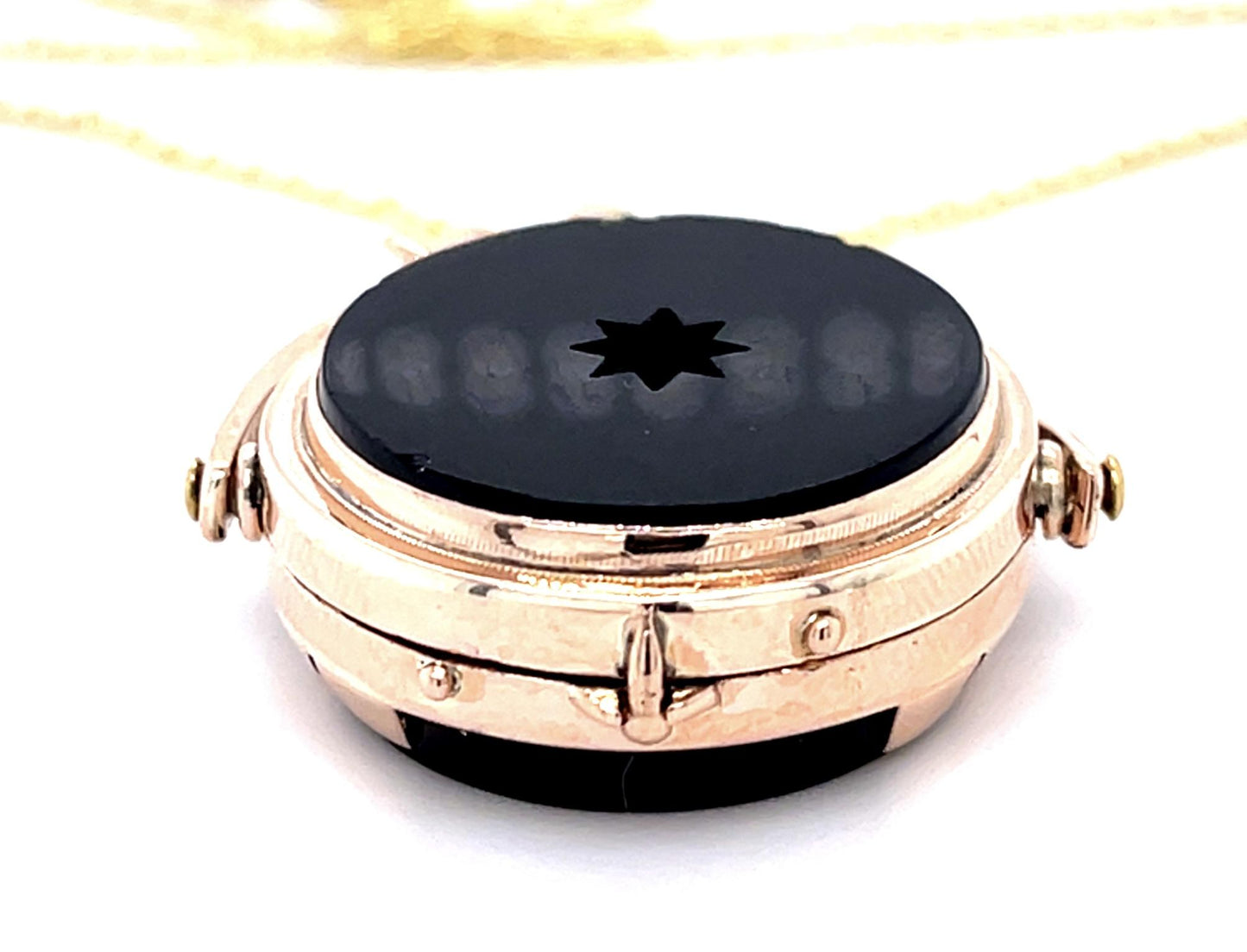 Victorian Carved Bloodstone Spinner Fob 14KY Rose Gold Locket Pendant (1870s)