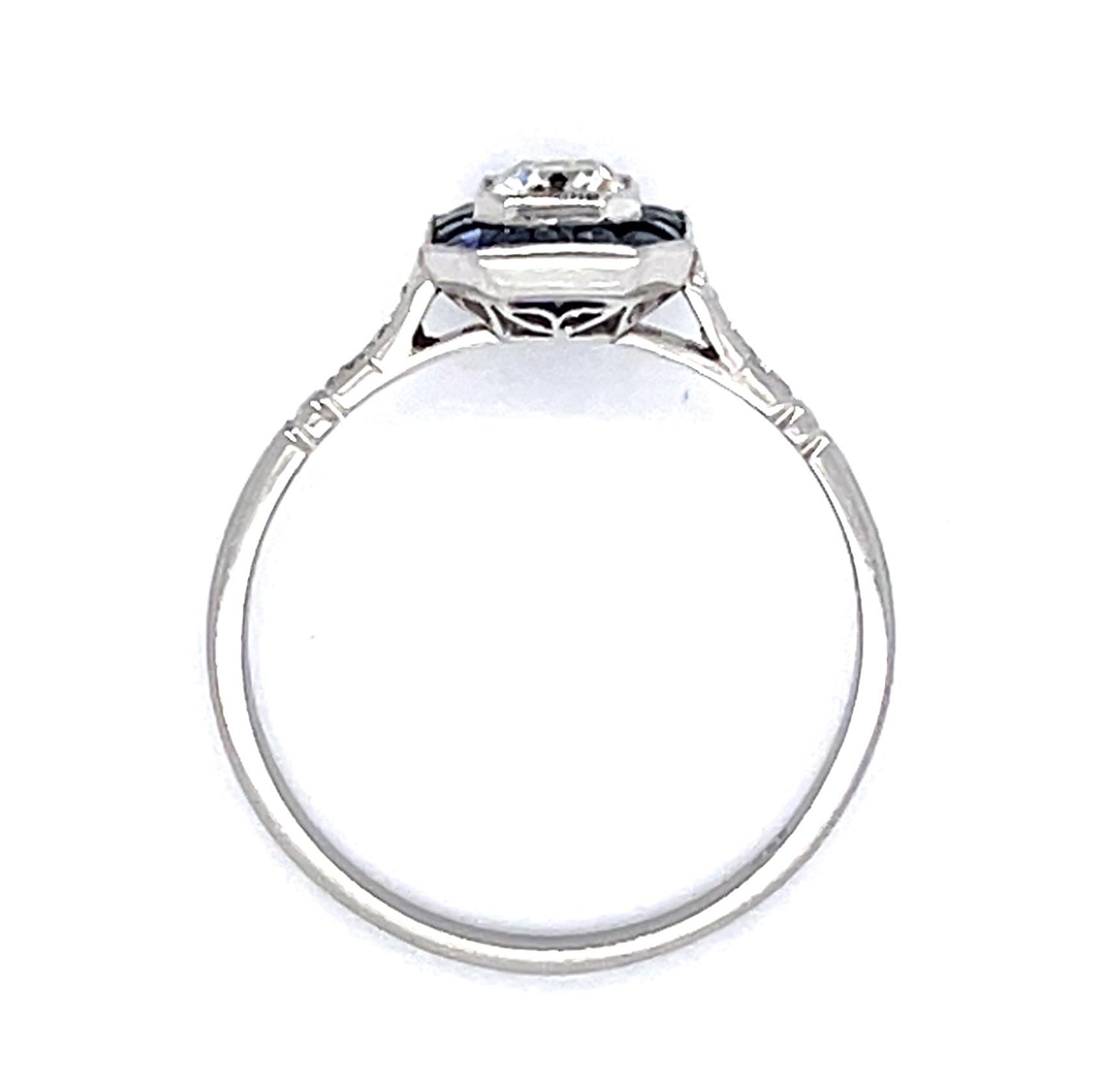 .35ct Antique Cushion Diamond .52ct Sapphire PT Handmade Ring