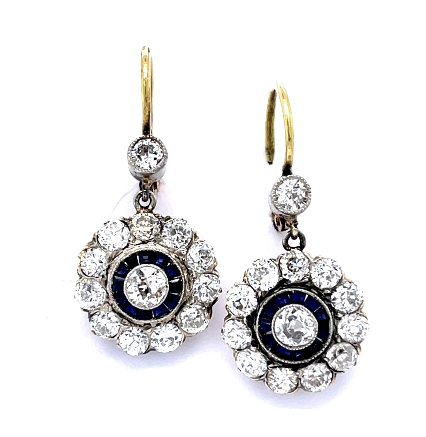 2.86ct Diamond .64ct Sapphire 18KY+PT Earrings