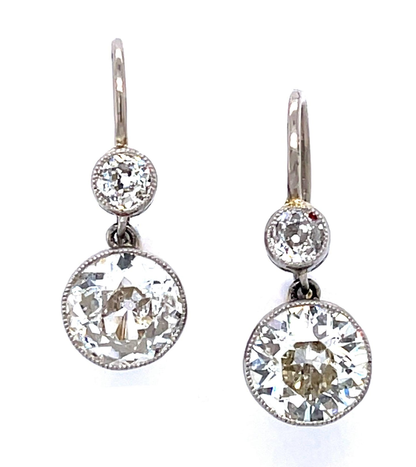 2.99ct Old European Diamond PT+18KY Handmade Earrings
