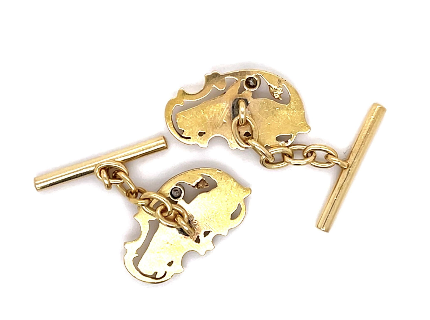 Original Edwardian .24ct Diamond 18KY Horse Cufflinks (Antique 1900s)
