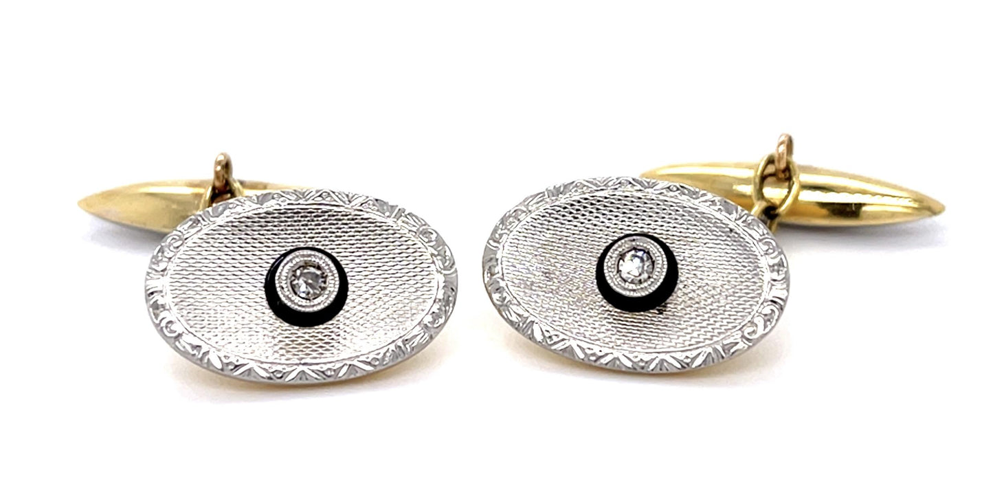 Edwardian .14ct Diamond 18KY+PT Cufflinks (Antique 1900s)