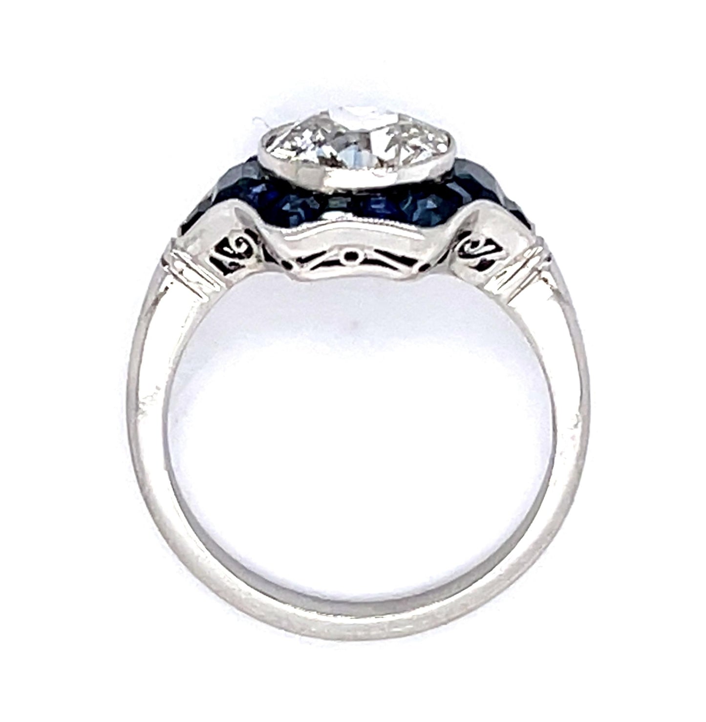 1.76ct Old European Diamond 1.55ct Sapphire PT Handmade Ring