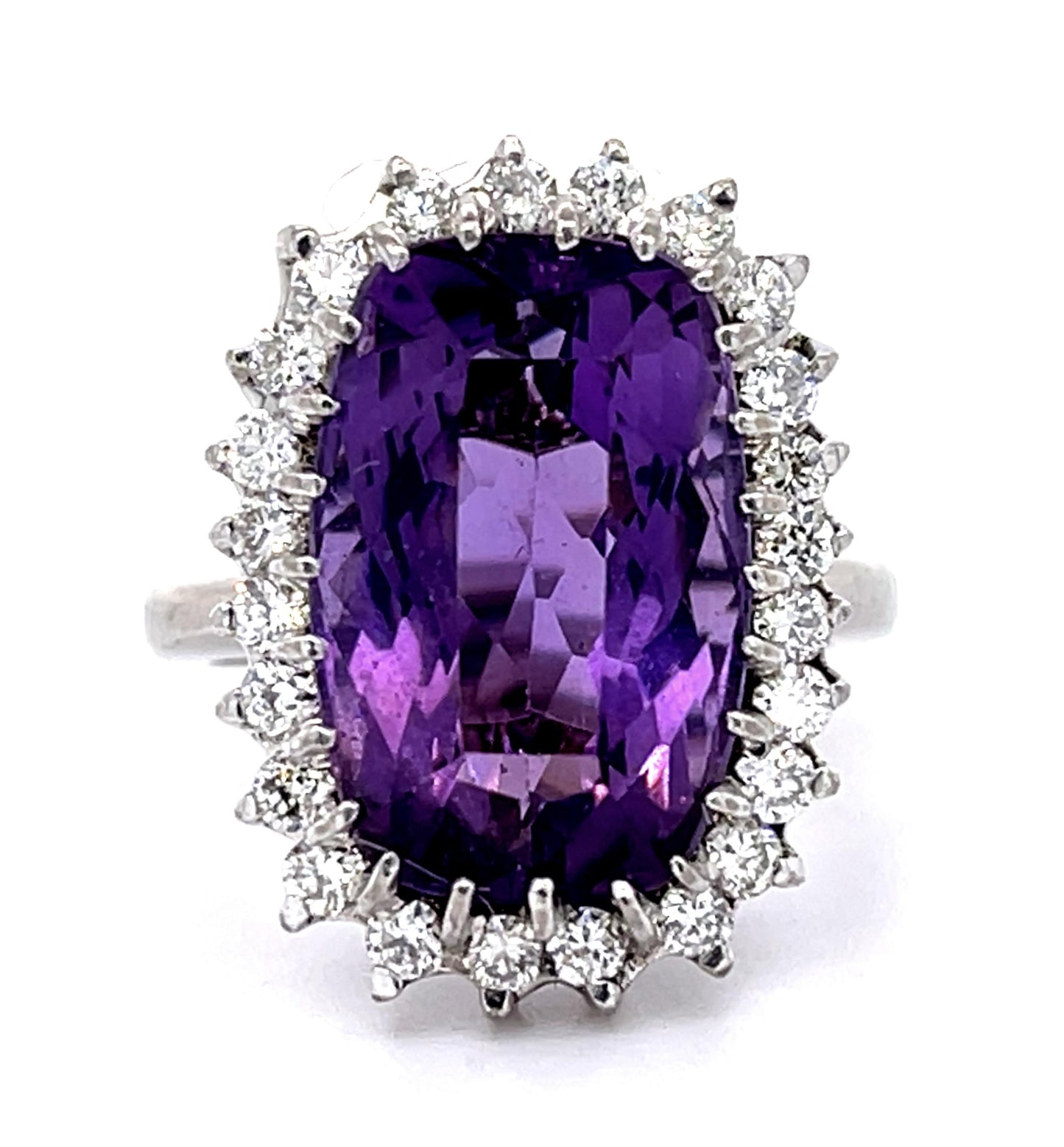 13ct Amethyst 1.20ct Diamond 18KW Handmade Ring (Vintage 1960s)