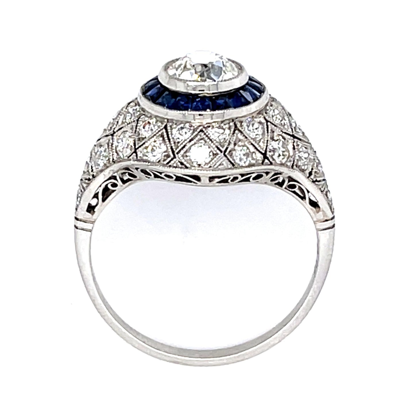 .91ct Old European Diamond Center .98ct Sapphire PT Handmade Ring .40ct SD