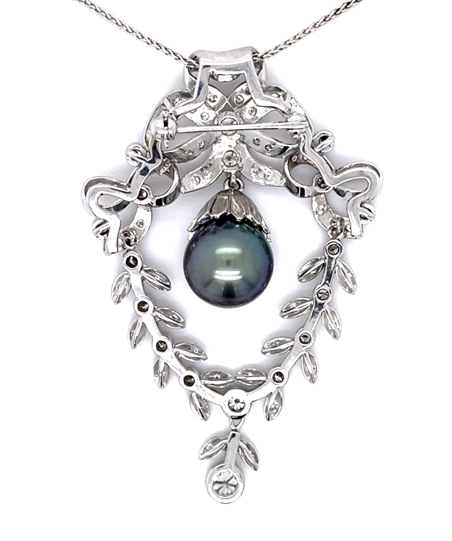 2.34ct Diamond + Tahitian Pearl 14KW Pendant