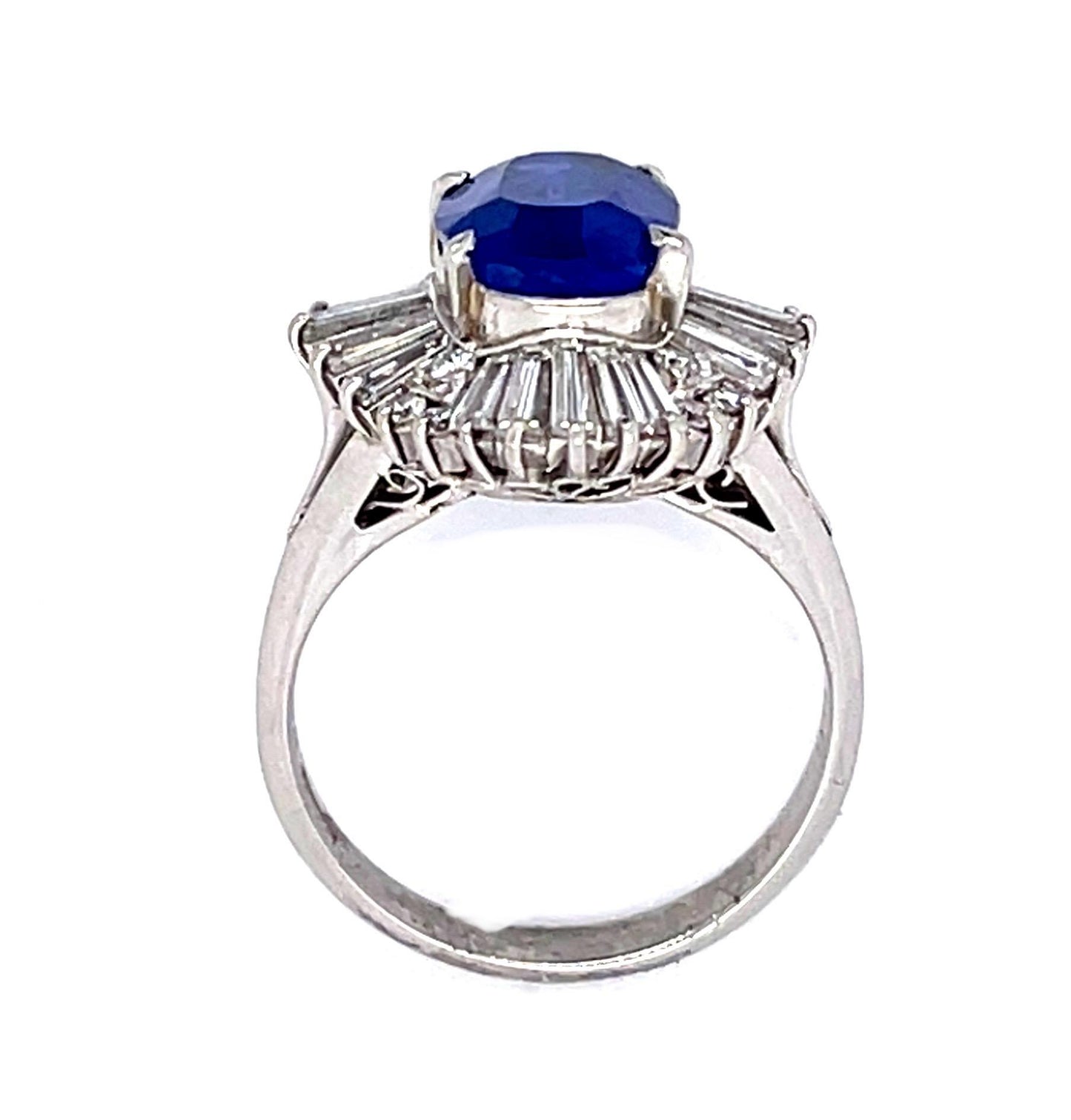 3.06ct Burma No Heat Sapphire 1.06ct Diamond PT Ballerina Ring