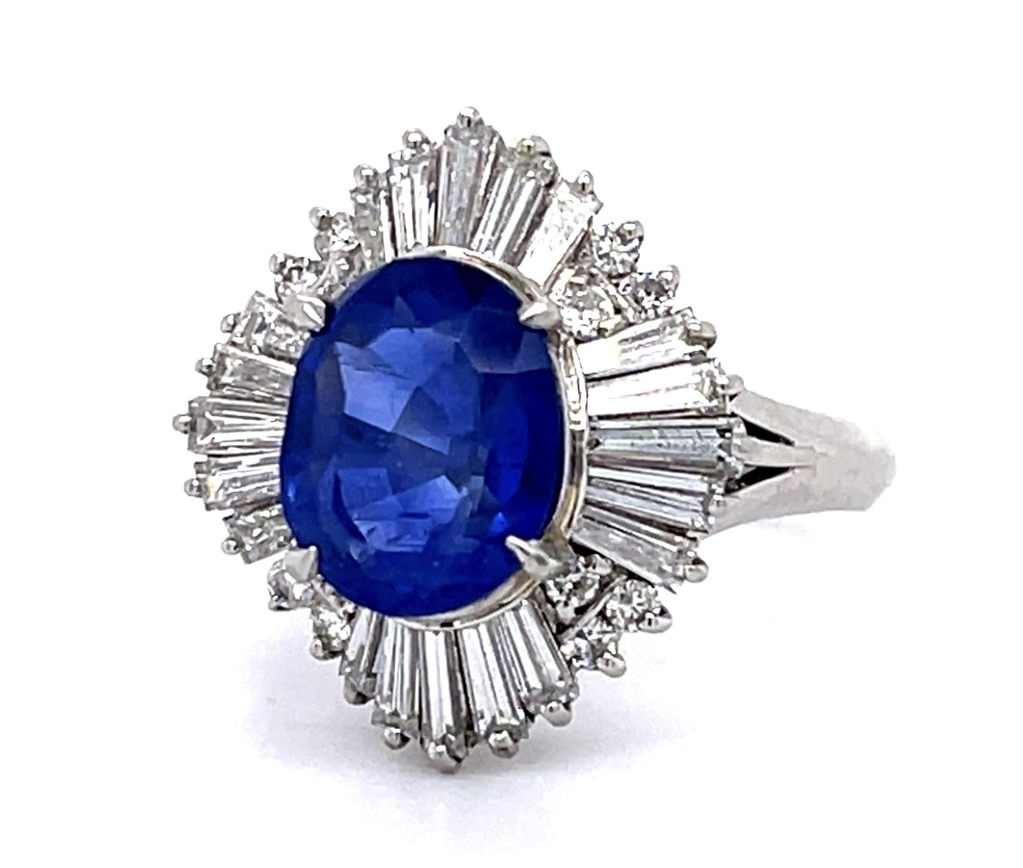 3.06ct Burma No Heat Sapphire 1.06ct Diamond PT Ballerina Ring