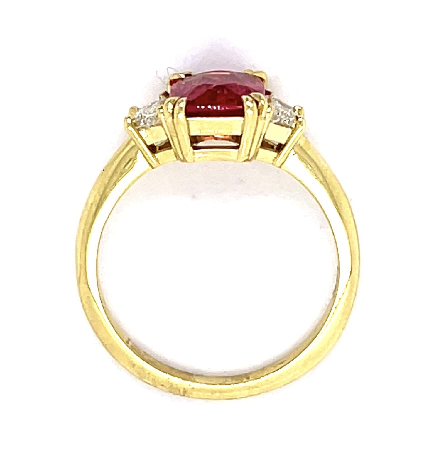 2.08ct Redish pink Mahenge Spinel .48ct Trapezoid Diamond 18KY Ring