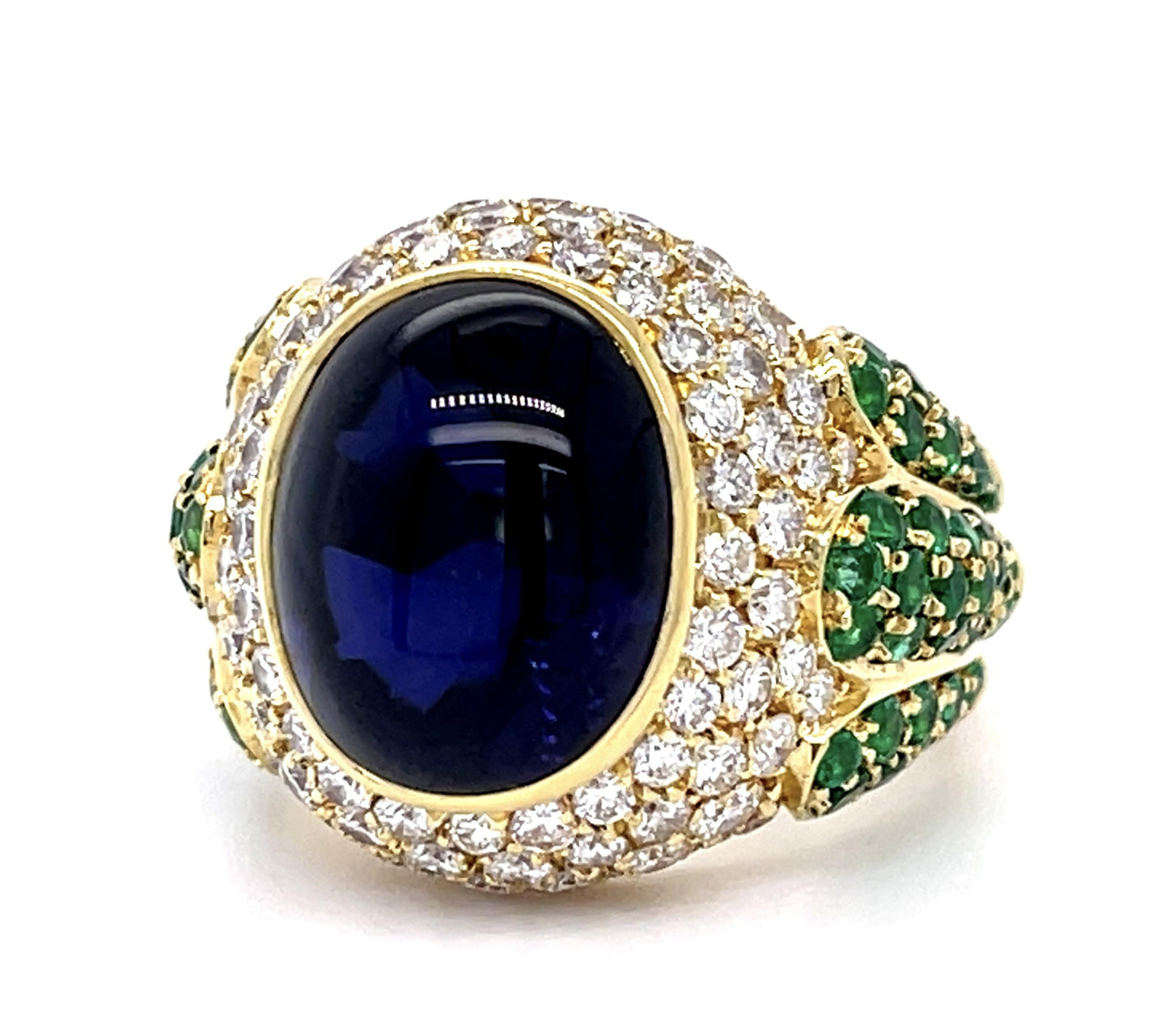 8ct Iolite 2ct Diamond 1.75ct Emerald 18KY Ring