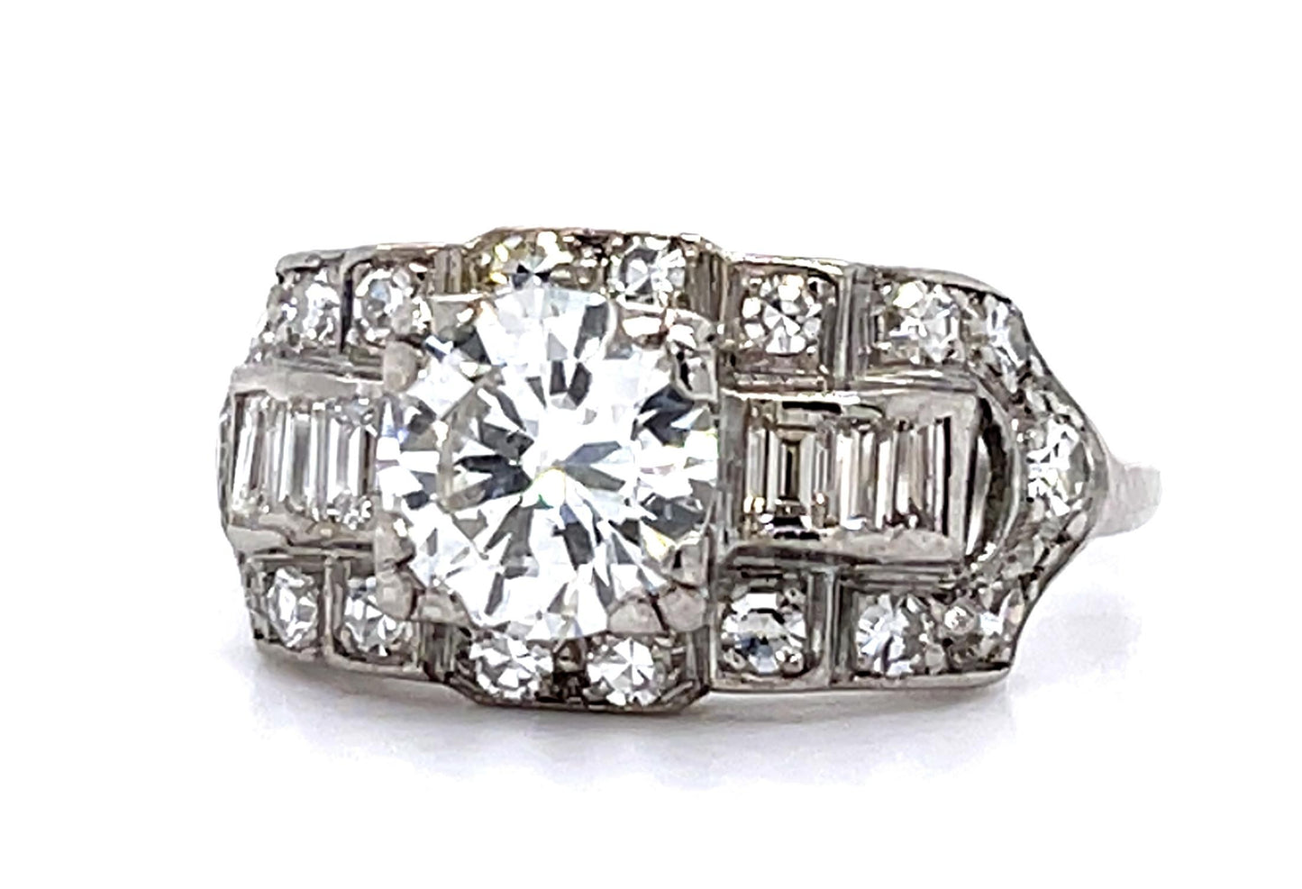 Original Art Deco 1.10ct F-G VS (No Cert) Old Euro Diam PT Ring (1930s) .88ct SD