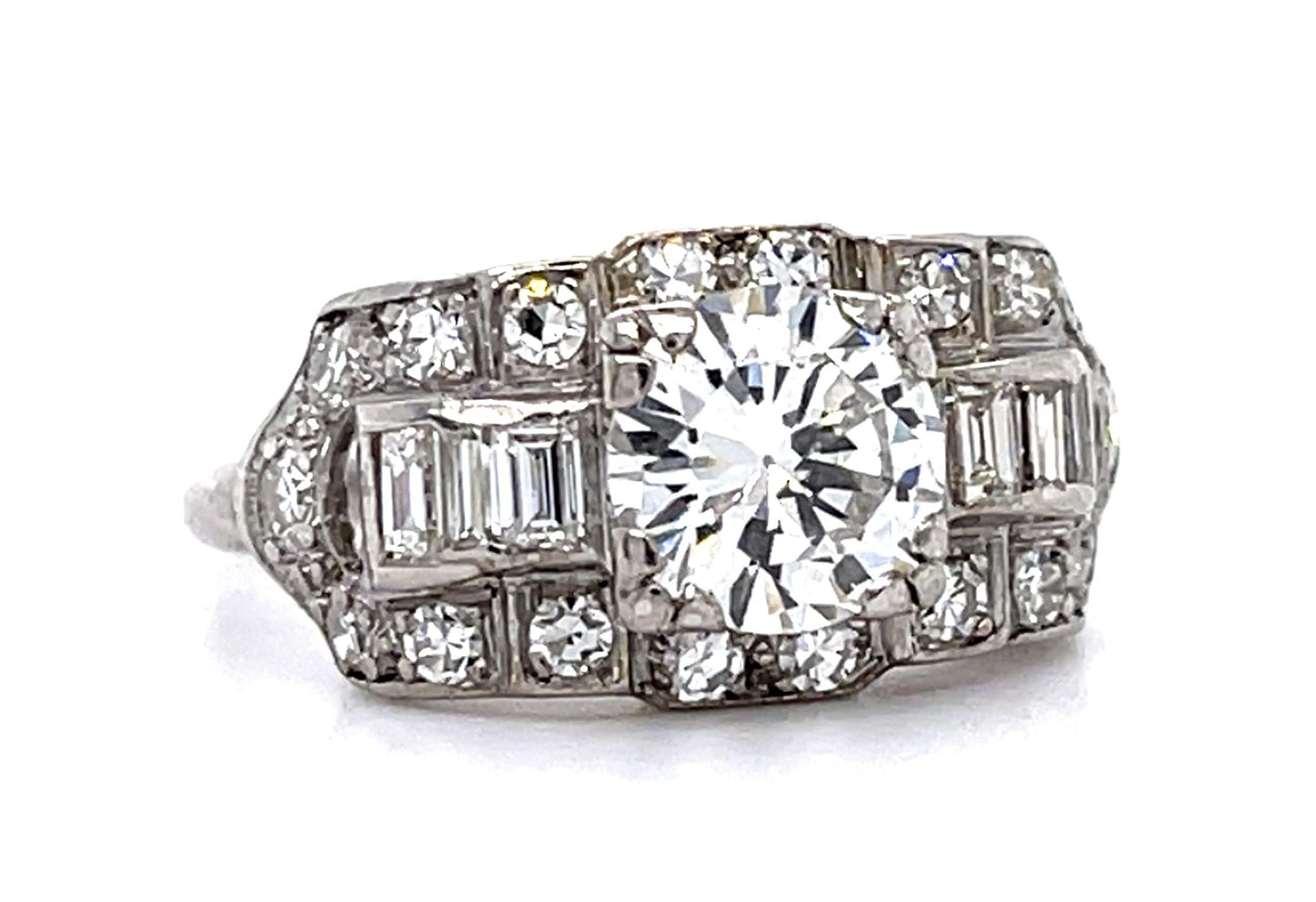 Original Art Deco 1.10ct F-G VS (No Cert) Old Euro Diam PT Ring (1930s) .88ct SD