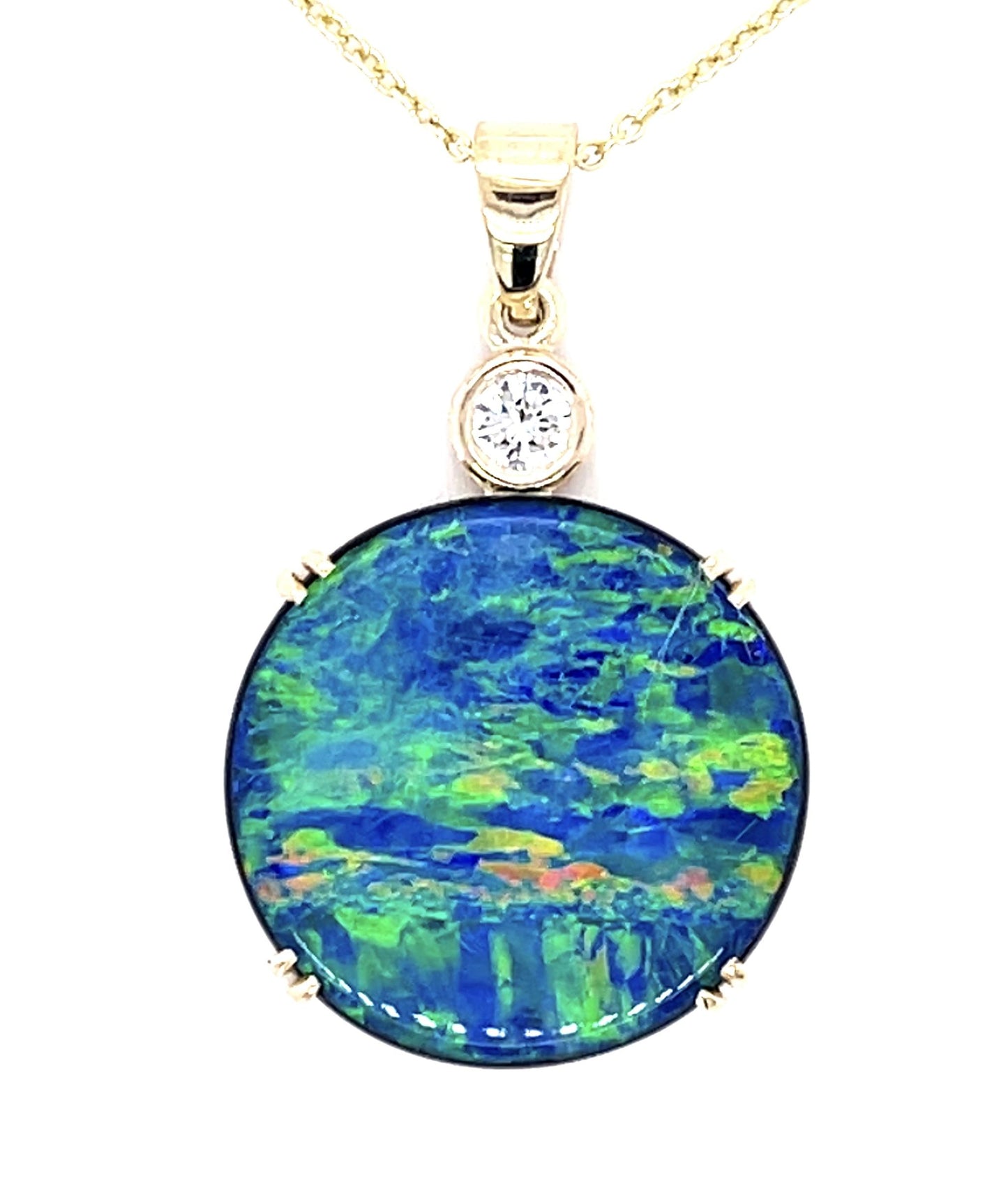 5.83ct Doublet Opal .17ct Diamond 12KY Handmade Pendant