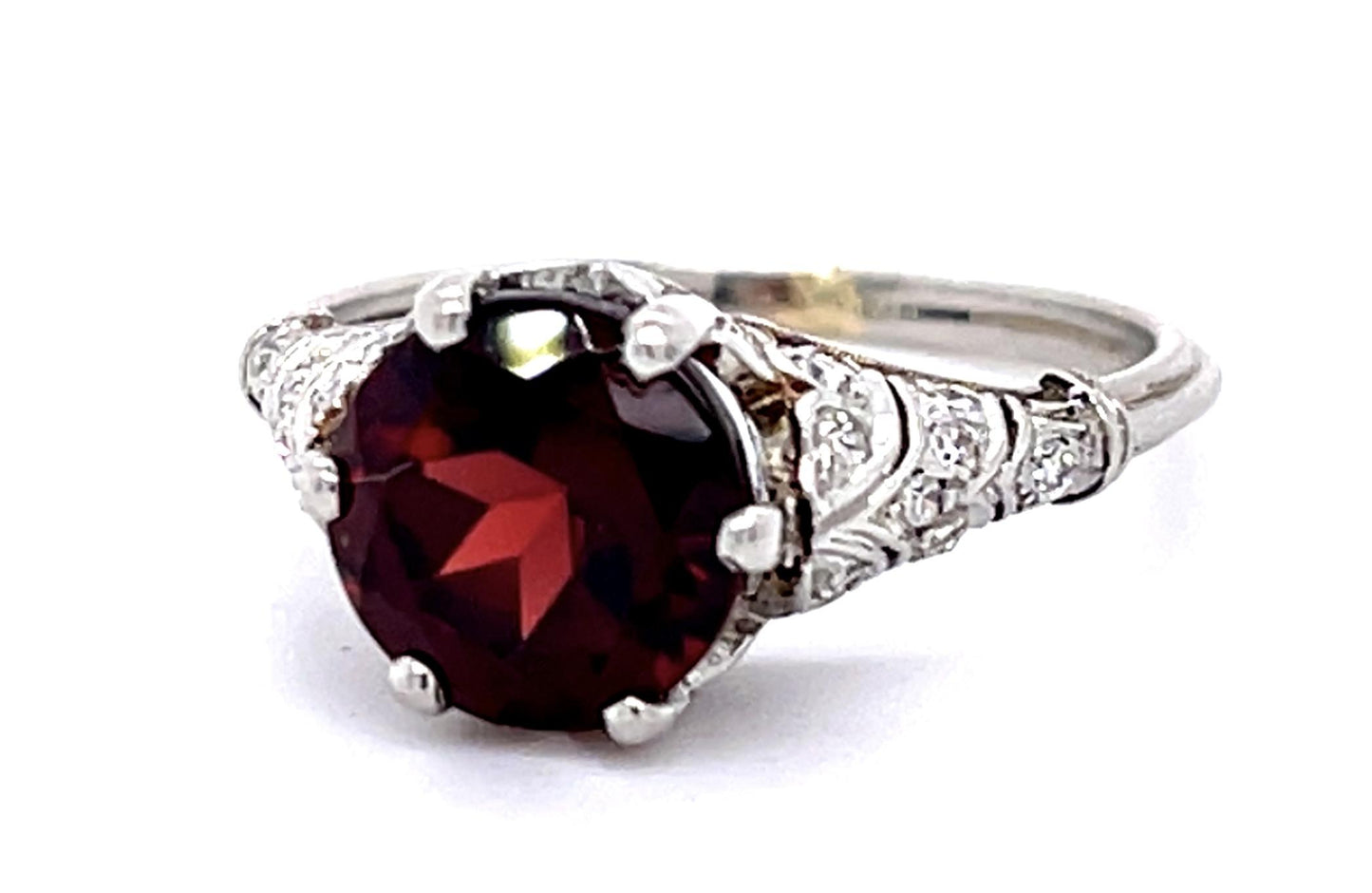 Original Art Deco 2ct Garnet .32ct Diamond PT Handmade Ring (Antique 1920s)