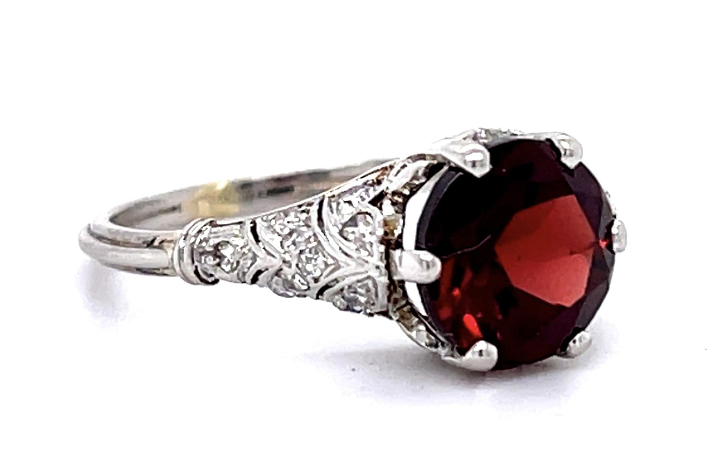 Original Art Deco 2ct Garnet .32ct Diamond PT Handmade Ring (Antique 1920s)