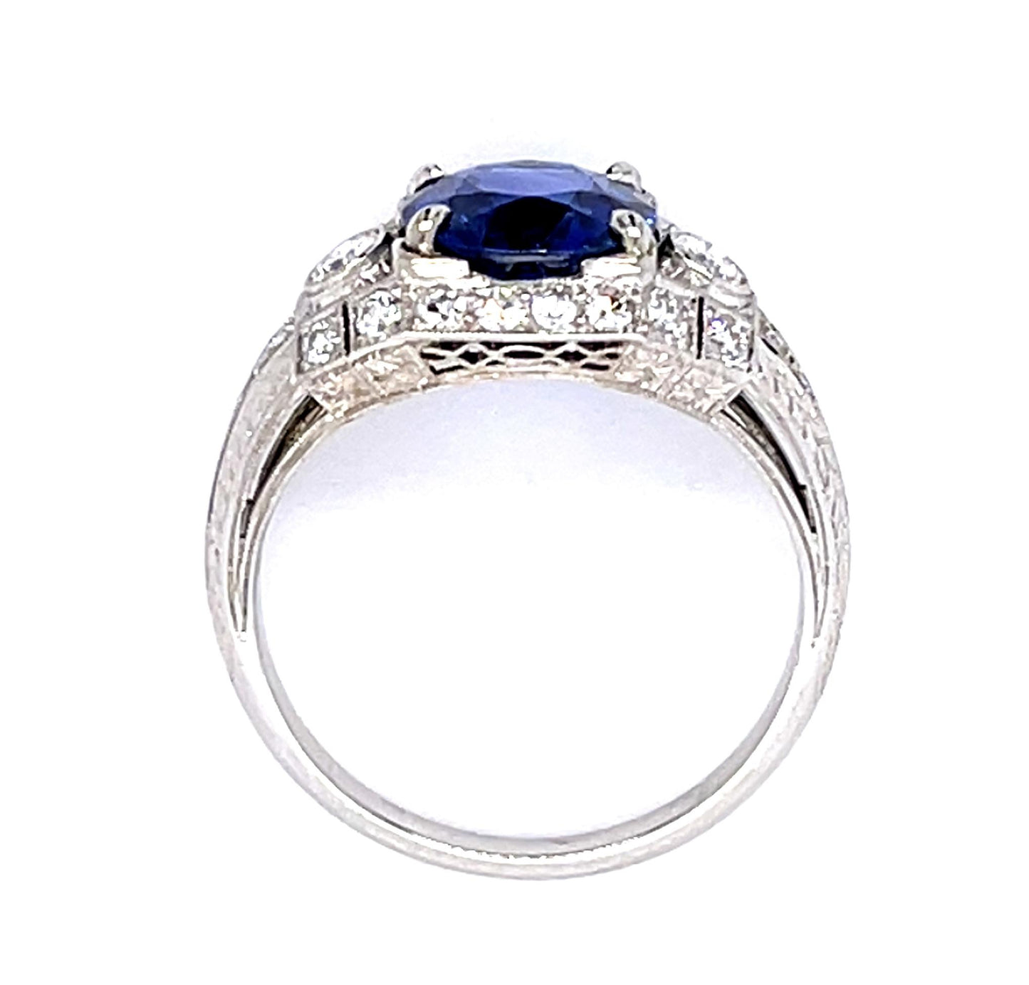 Original Art Deco 3.09ct Heated Sap .60ct Dia PT Ring (Antique 1920s)
