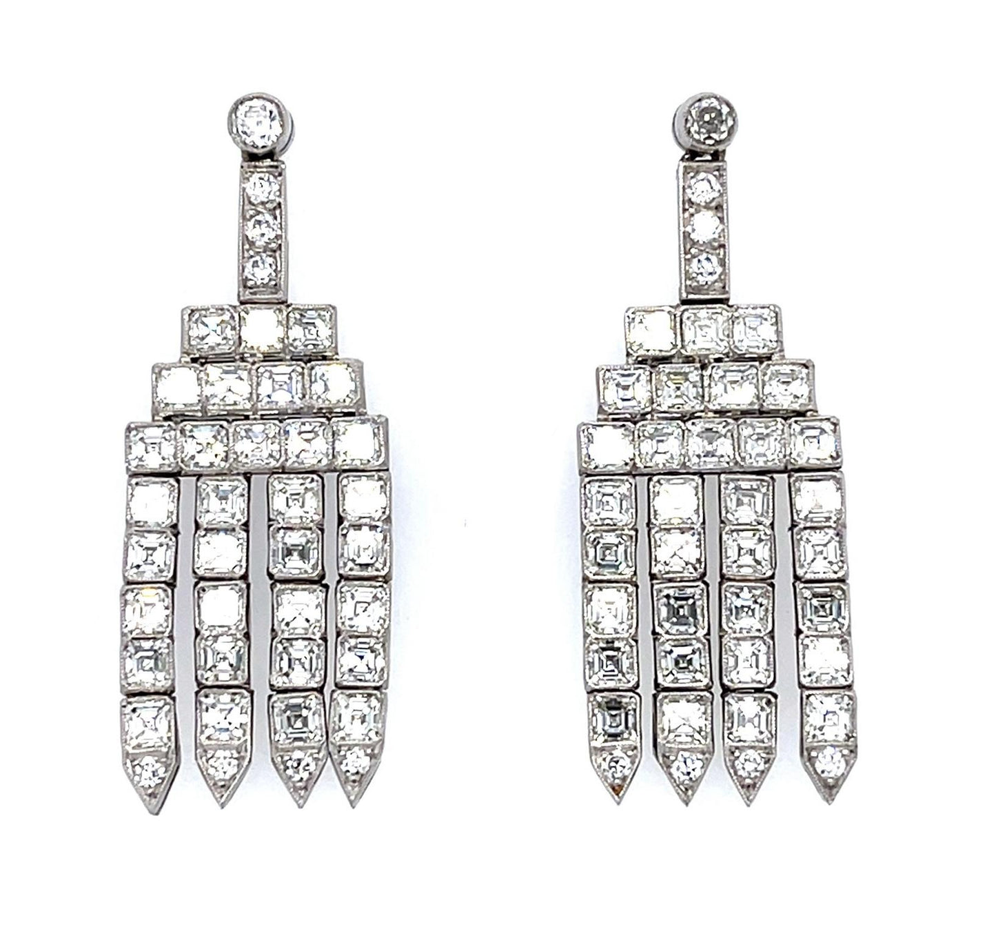 6.48ct Assher Diamond Platinum Handmade Chandelier Earrings .55ct SD