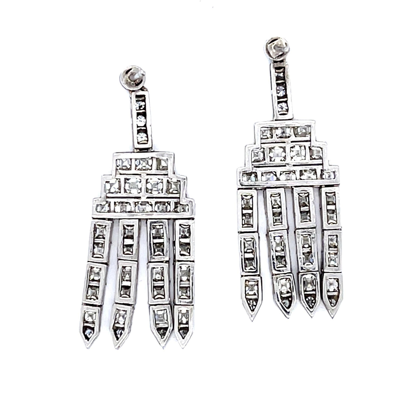 6.48ct Assher Diamond Platinum Handmade Chandelier Earrings .55ct SD