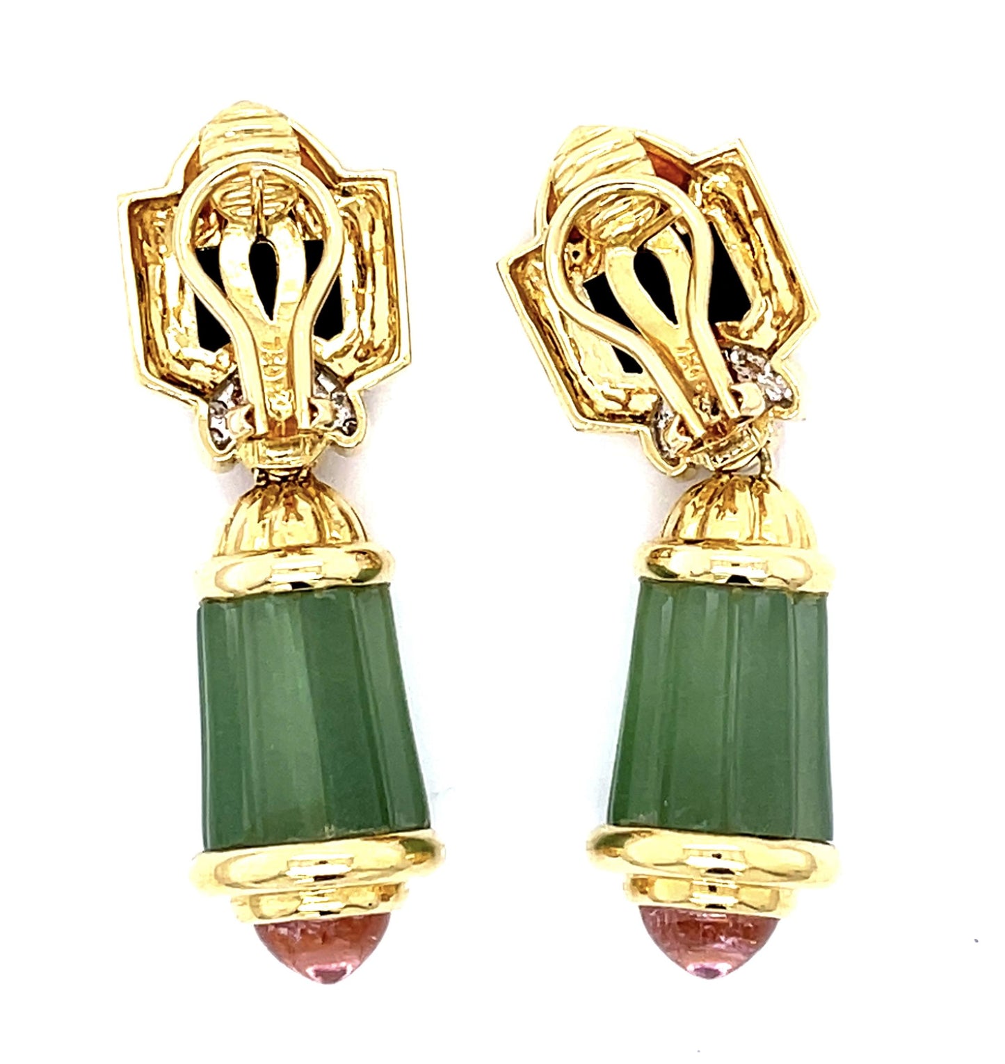 .60ct Diamond Onyx & Green and Pink Tourmaline 18KY Earrings