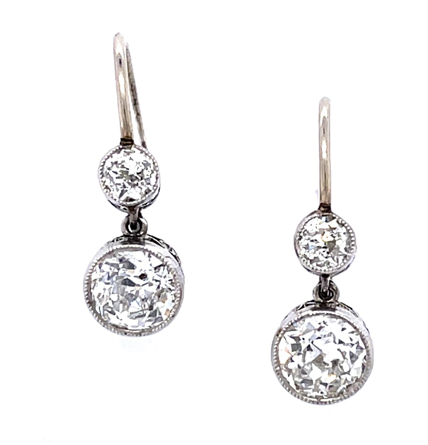 1.31ct Diamond European Cut PT/18K 3.30gr Earrings Sd-.30ct Length 3/4''