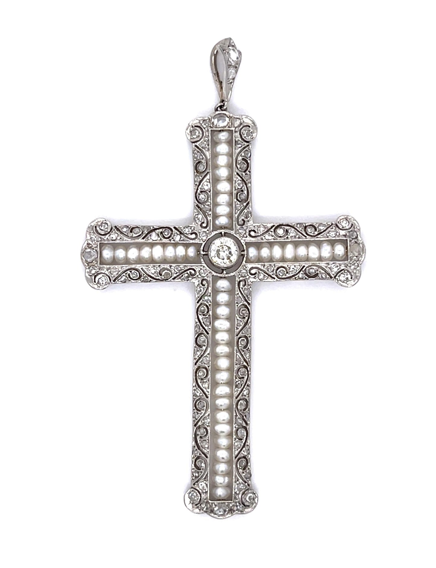 Art Deco 1.50ct Diamond PT Cross Pendant (Antique 1920s)