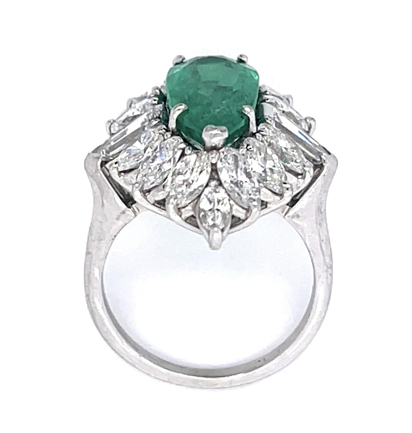 3.75ct Colombia Minor Oil F1 Pear Emerald 2ct Ovals .40ct Baguette PT Ring