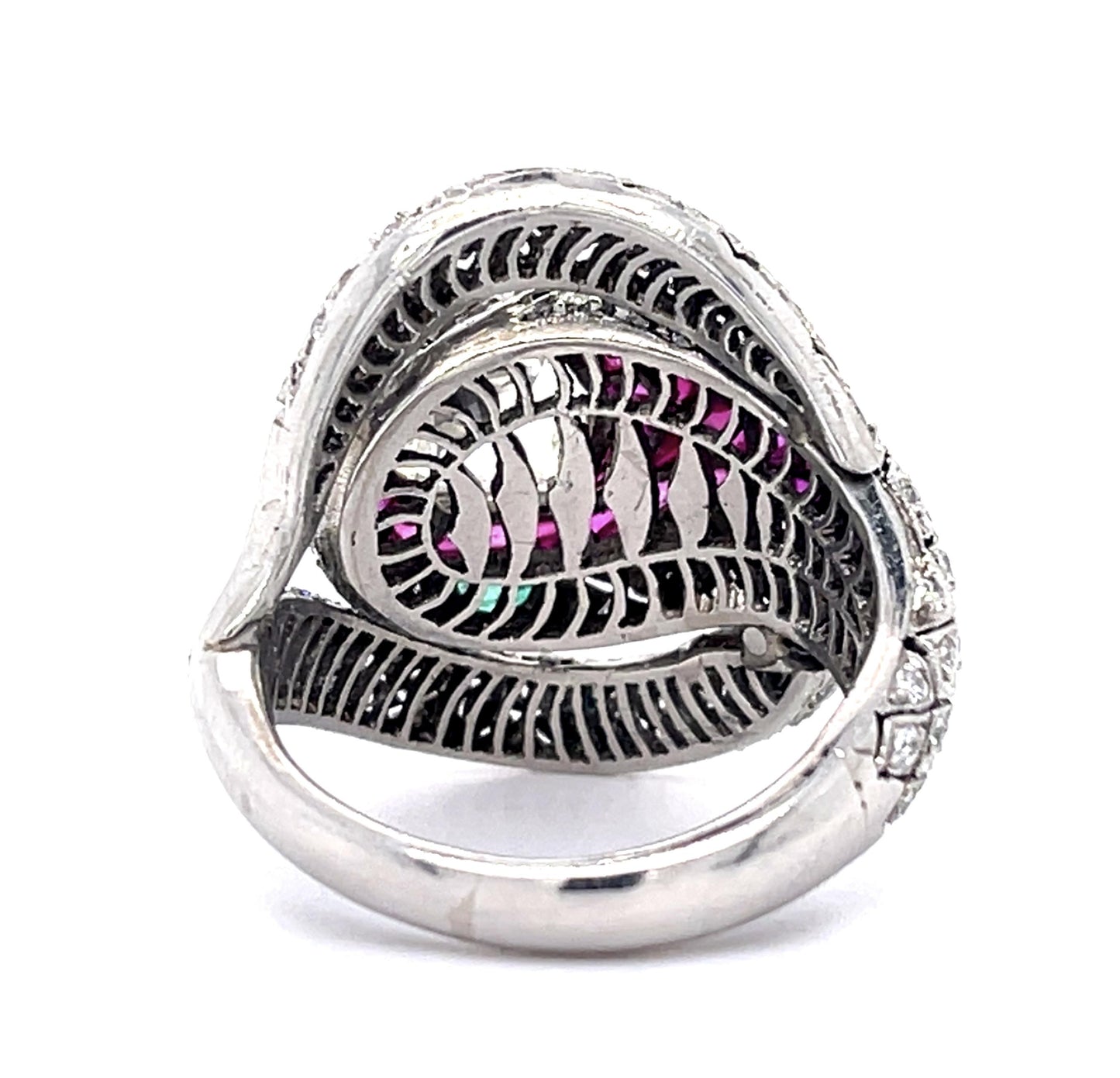 1.11ct Modified Hexagon Dia 3ct Ruby PT Handmade Snake Ring .86ct SD
