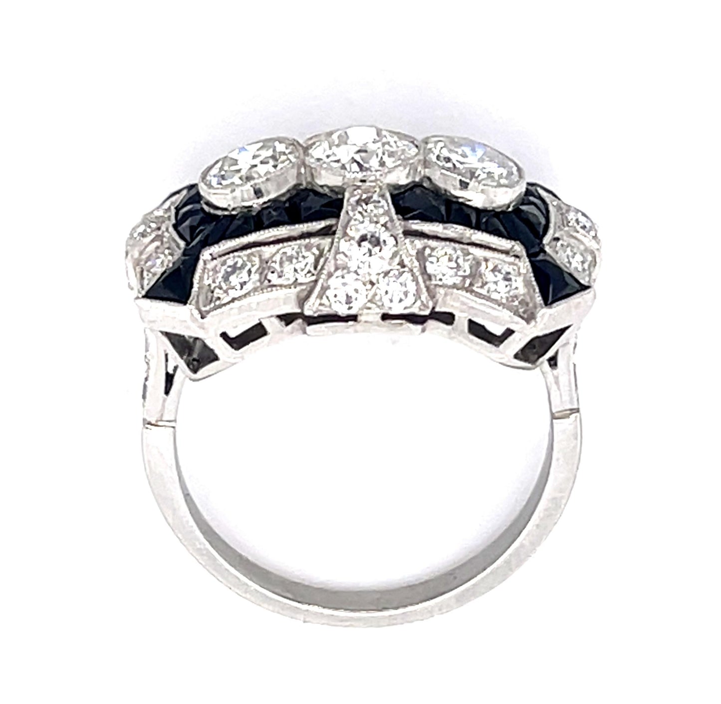 1.25ct Old European Diamond + Onyx PT Handmade Ring .95ct SD