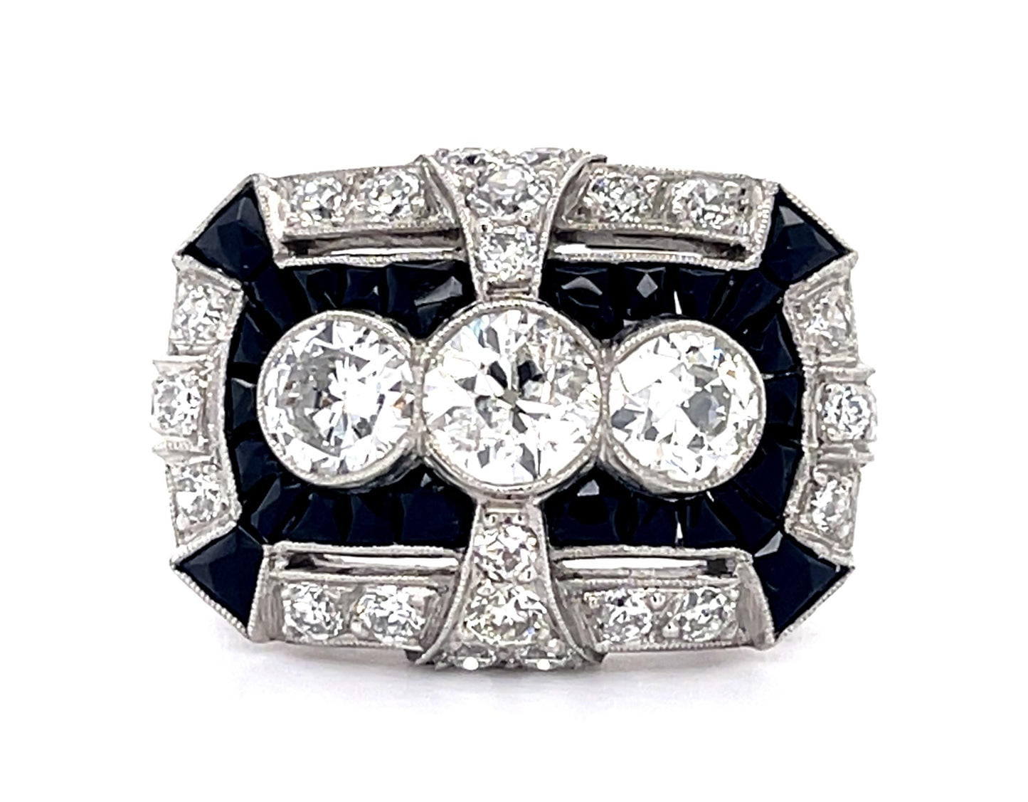 1.25ct Old European Diamond + Onyx PT Handmade Ring .95ct SD