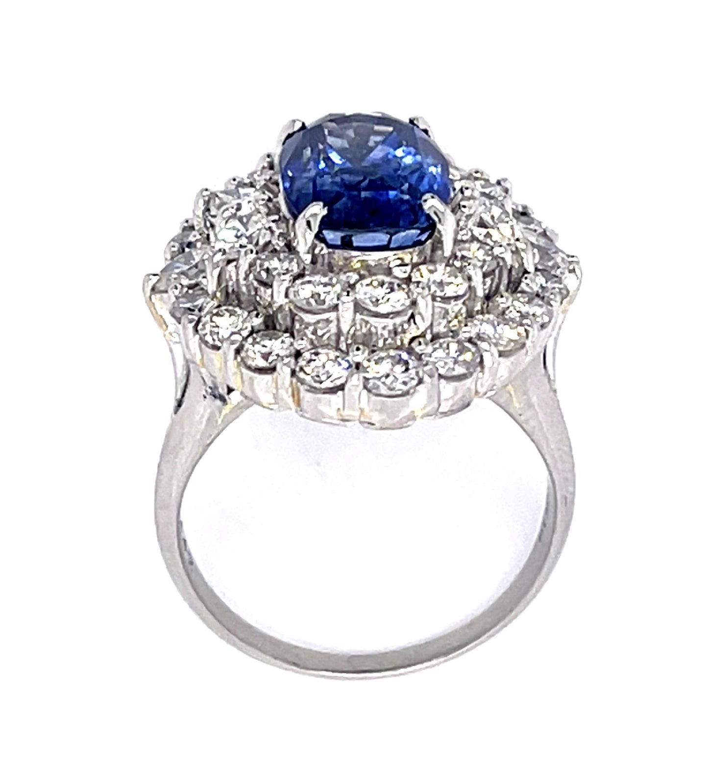 4.42ct Oval Sapphire .90ct (6 Pear Dia) PT Ring 2.70ct SD