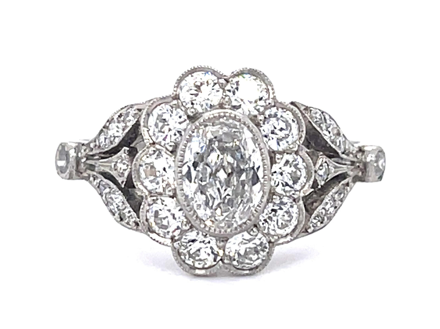 .53ct Antique Oval Diamond Platinum Handmade Ring .81ct SD