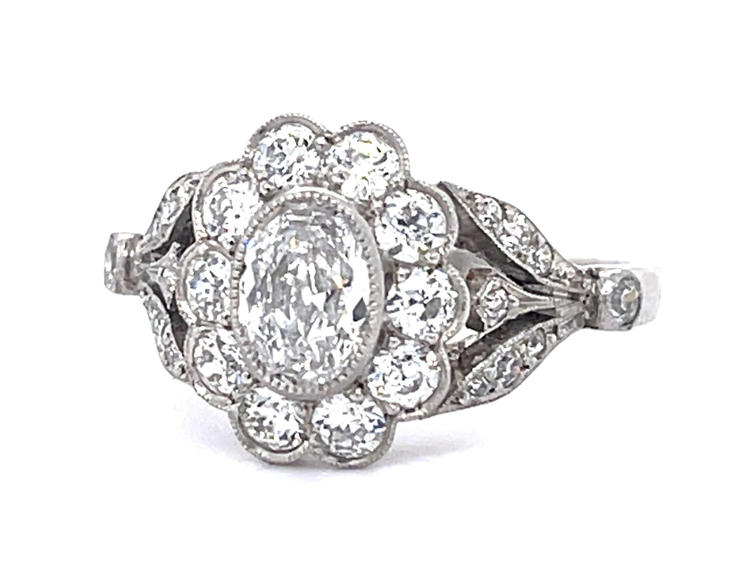 .53ct Antique Oval Diamond Platinum Handmade Ring .81ct SD