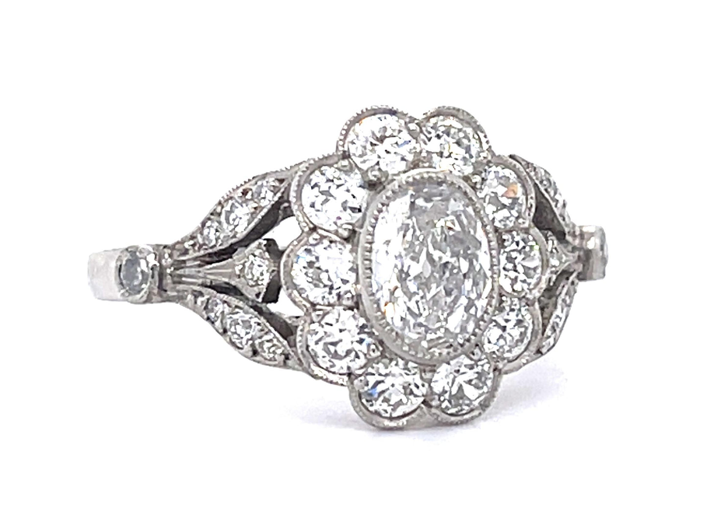 .53ct Antique Oval Diamond Platinum Handmade Ring .81ct SD