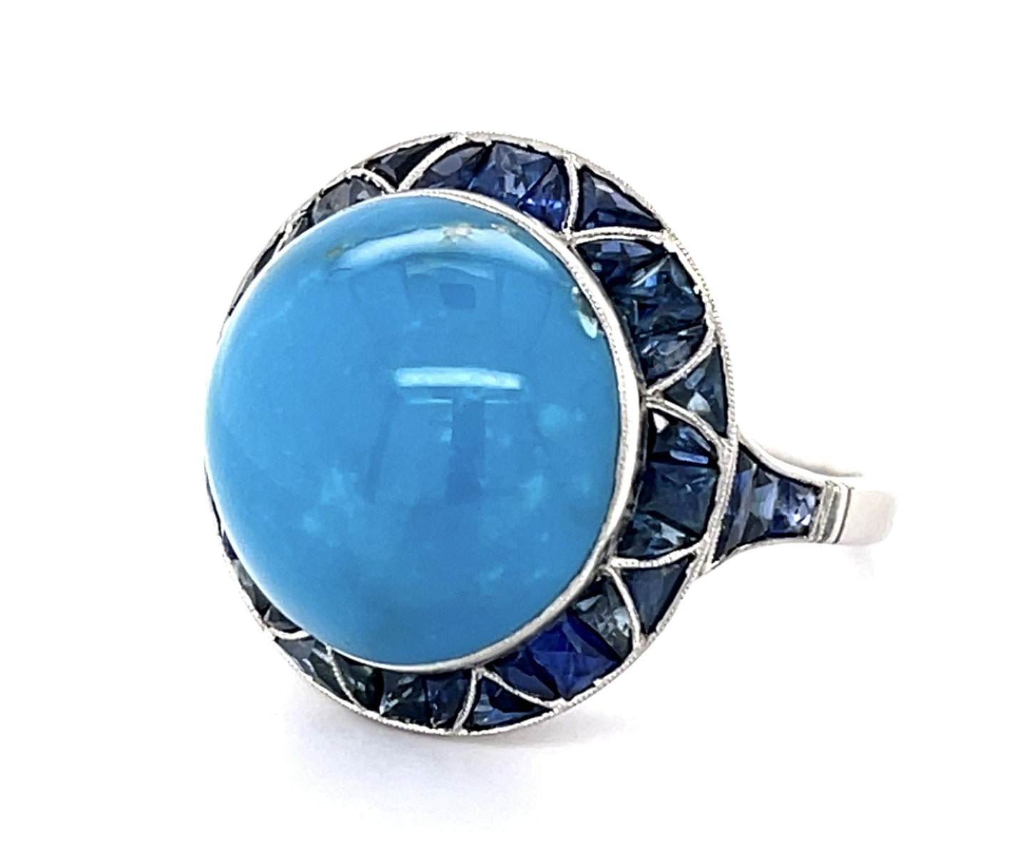 13.29ct Turquoise 4.30ct Sapphire PT Handmade Ring