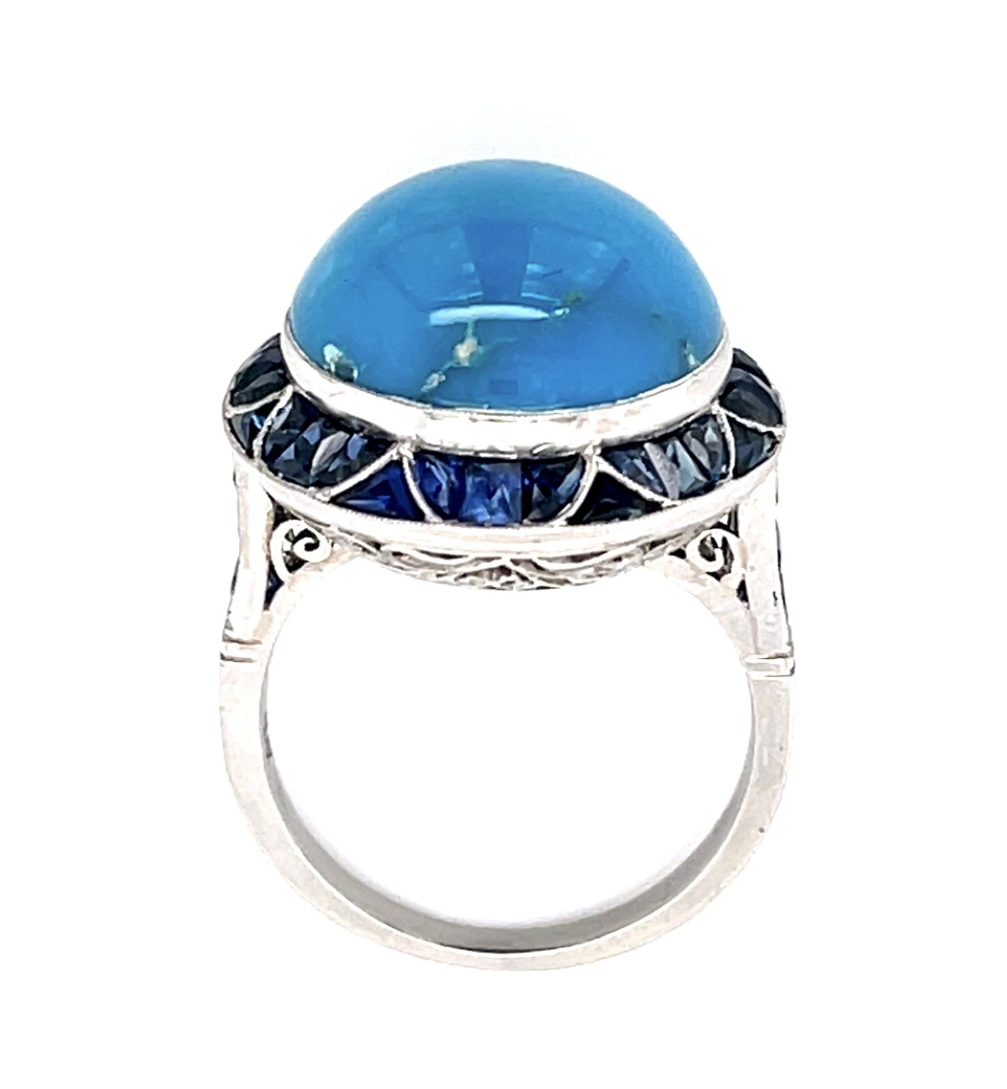 13.29ct Turquoise 4.30ct Sapphire PT Handmade Ring