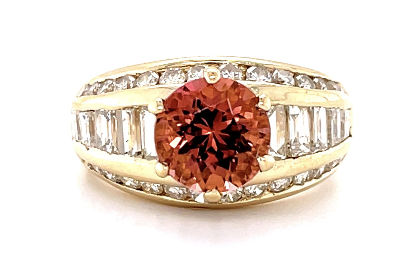 2.02ct Peach Tourmaline 2ct Diamond 14KY Ring