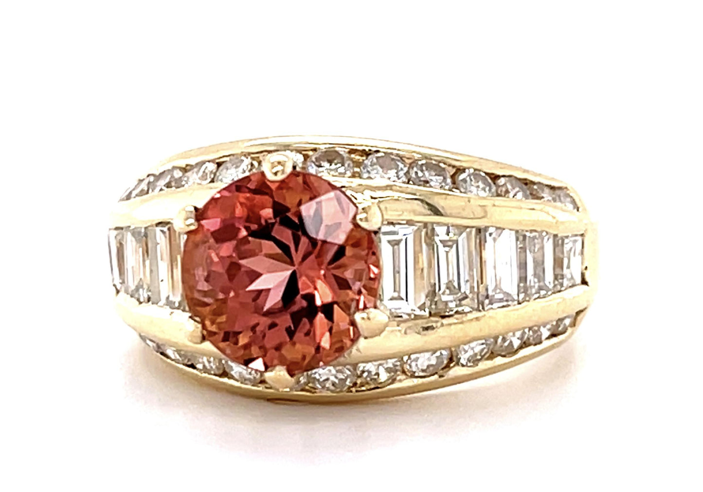2.02ct Peach Tourmaline 2ct Diamond 14KY Ring