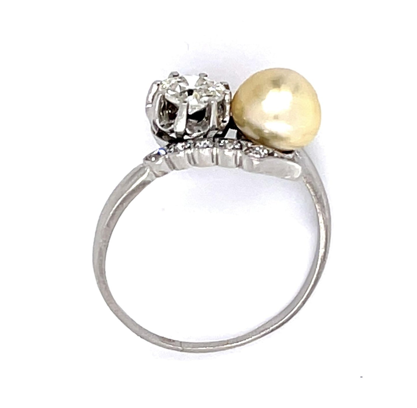 Art Deco .50ct Old Euro Dia 6.90mm Natural Pearl PT Handmade Ring Antique 1920s