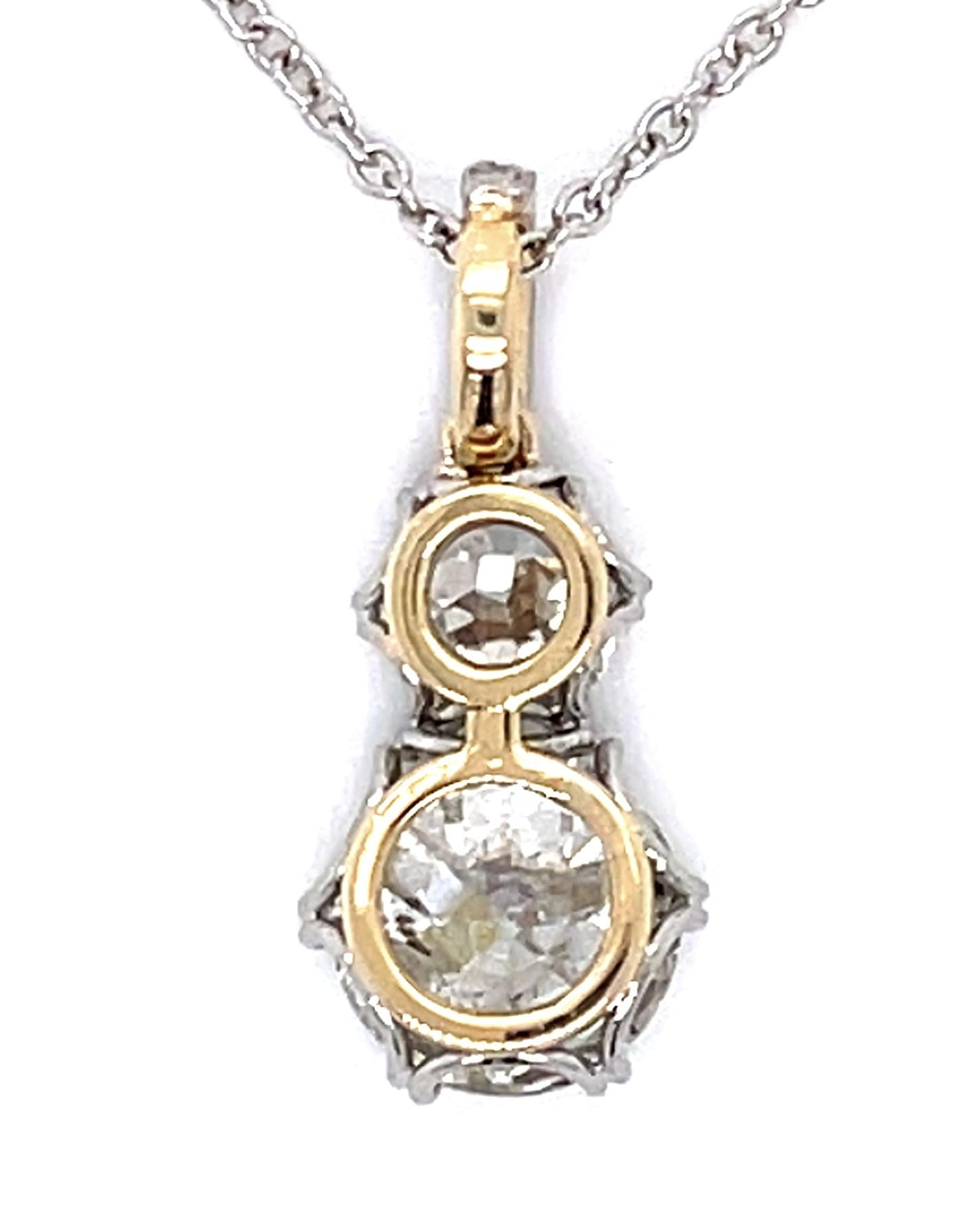2ct Old European Center Diamond PT+14KY Pendant .96ct SD