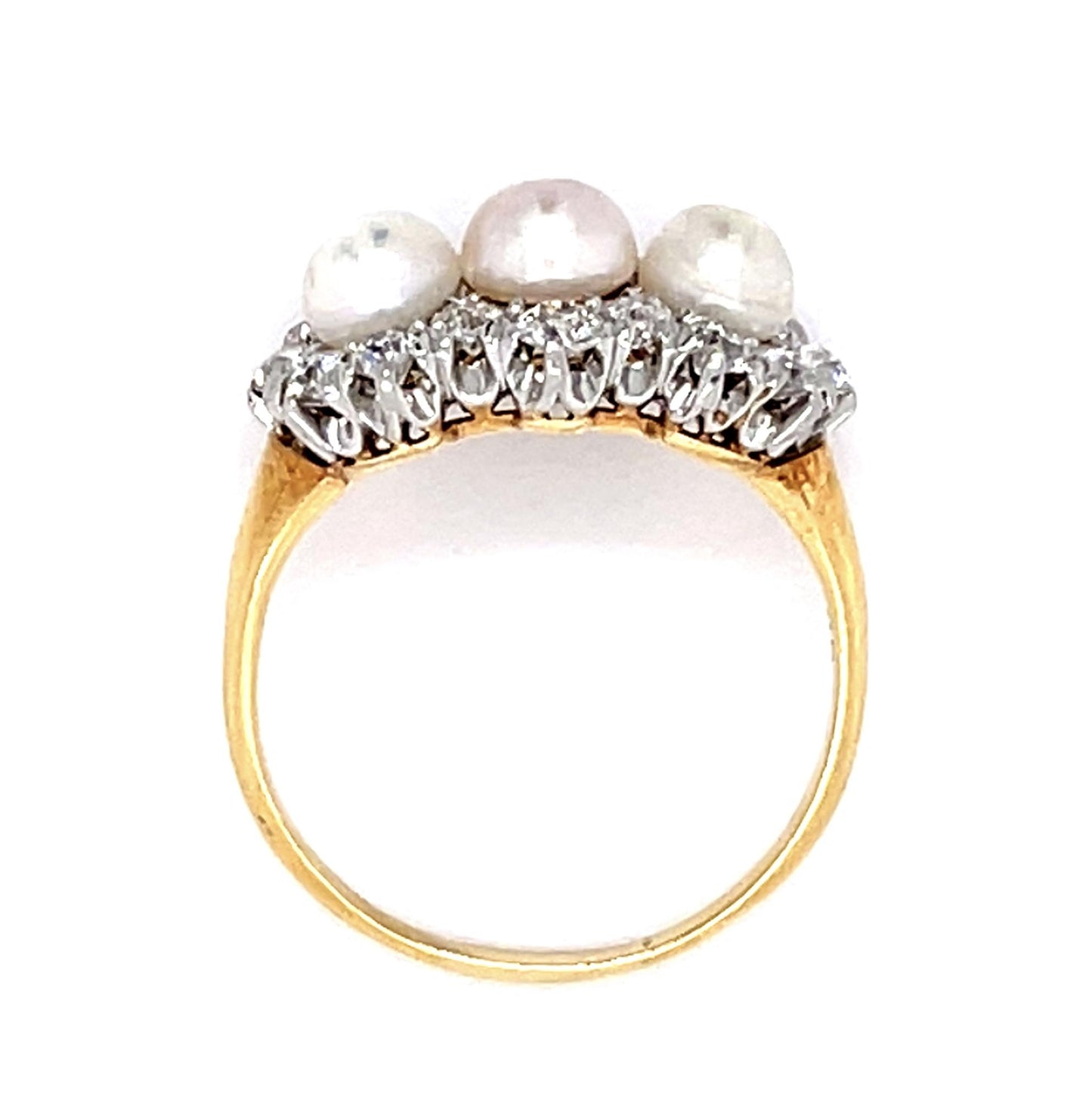 Original Edwardian Natural Pearl 1ct Old European Diamond PT+14KY Ring (1900s)