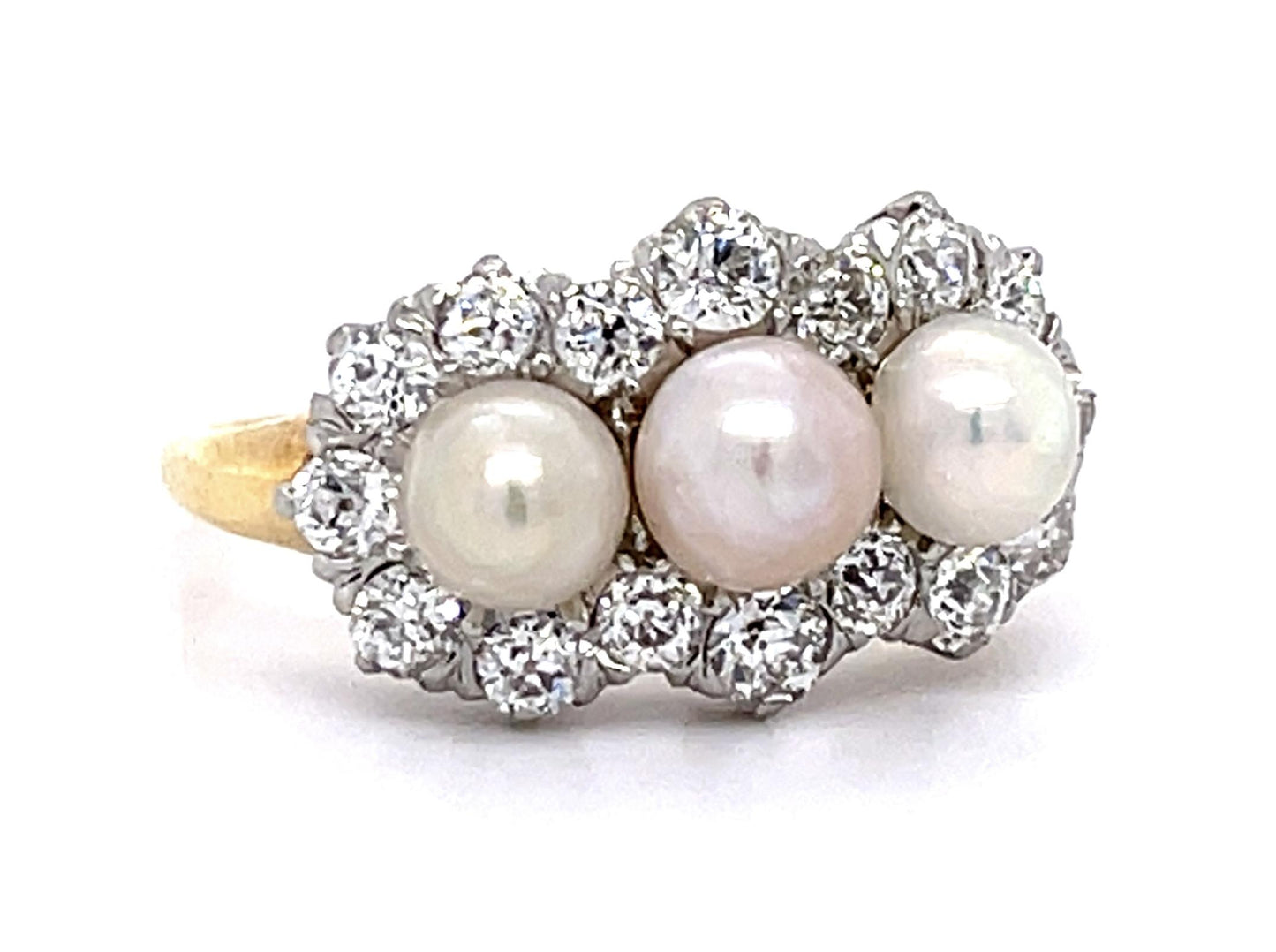 Original Edwardian Natural Pearl 1ct Old European Diamond PT+14KY Ring (1900s)