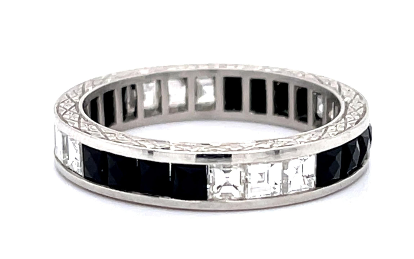 1.20ct Carre Diamonds + Onyx PT Eternity Band