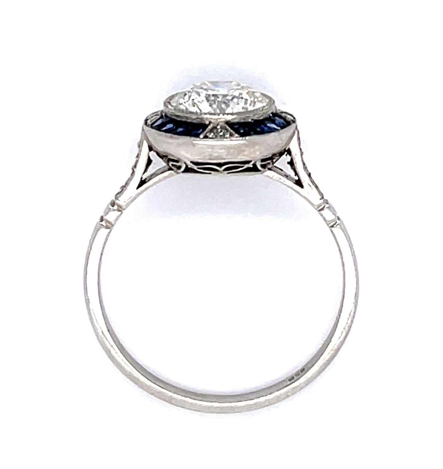 1.34ct Round Diamond .60ct Sapphire PT Handmade Ring .10ct SD