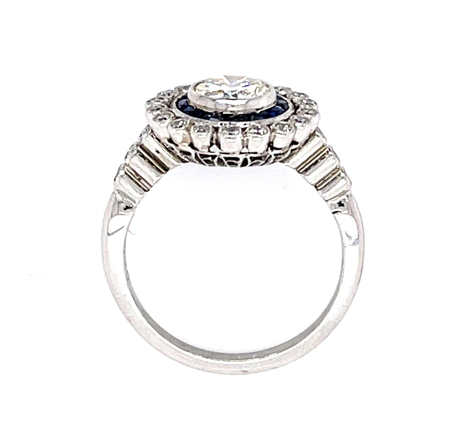 .86ct Round Diamond .90ct French-Sapphire PT Handmade Ring .38ct SD