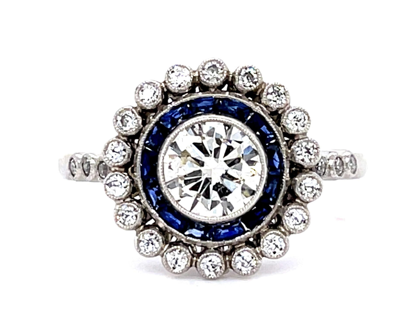 .86ct Round Diamond 1ct Sapphire PT Handmade Ring .52ct SD