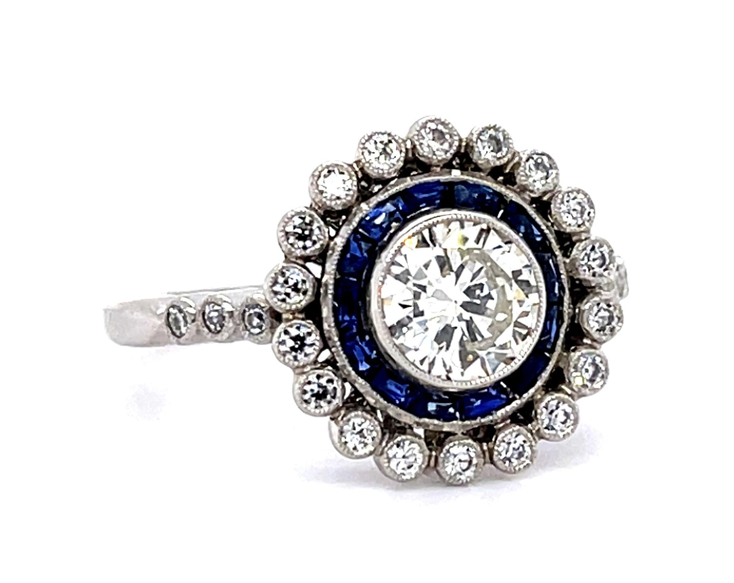 .86ct Round Diamond 1ct Sapphire PT Handmade Ring .52ct SD