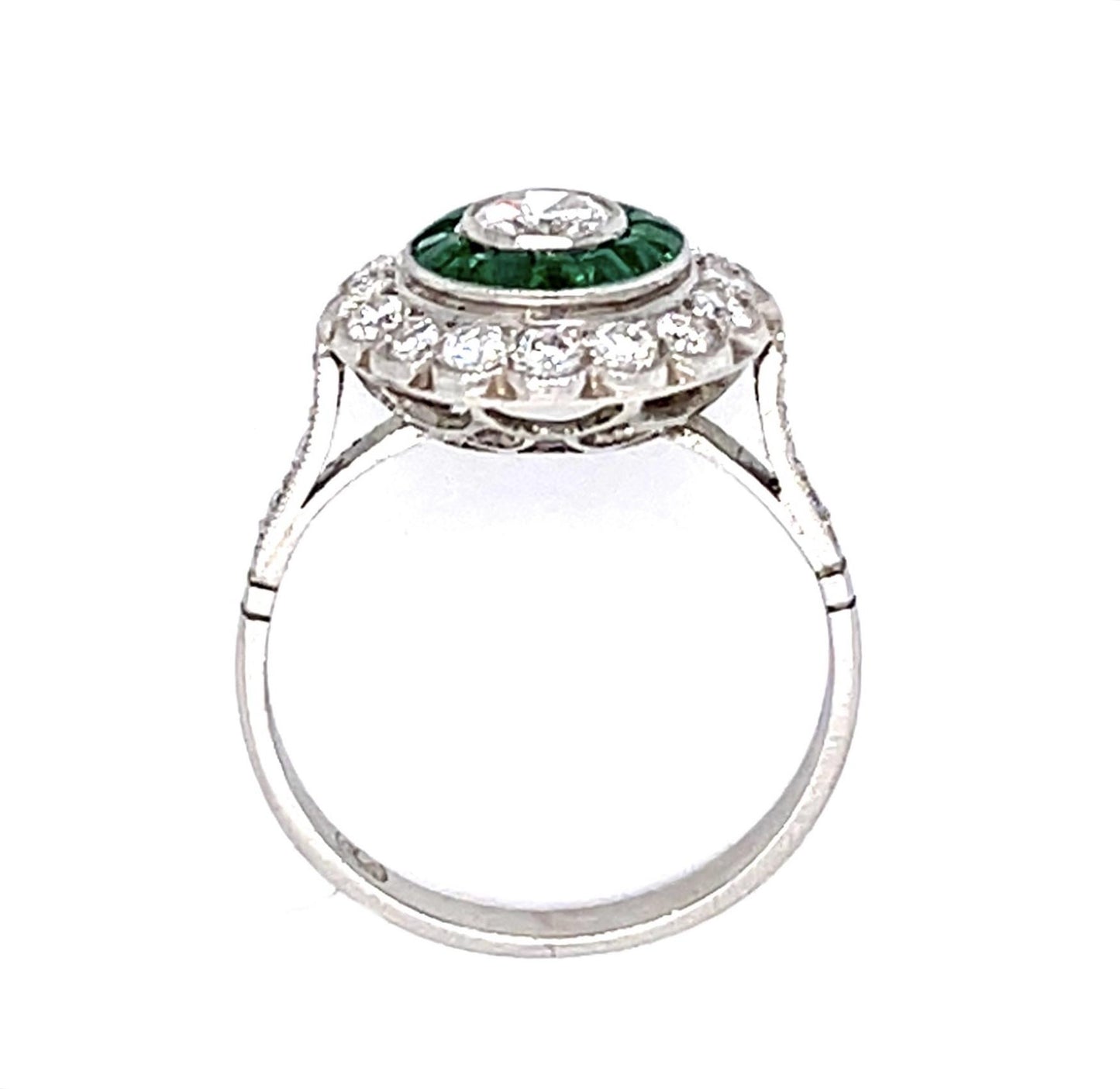 .32ct Round Diamond .68ct Emerald PT Handmade Ring .64ct SD