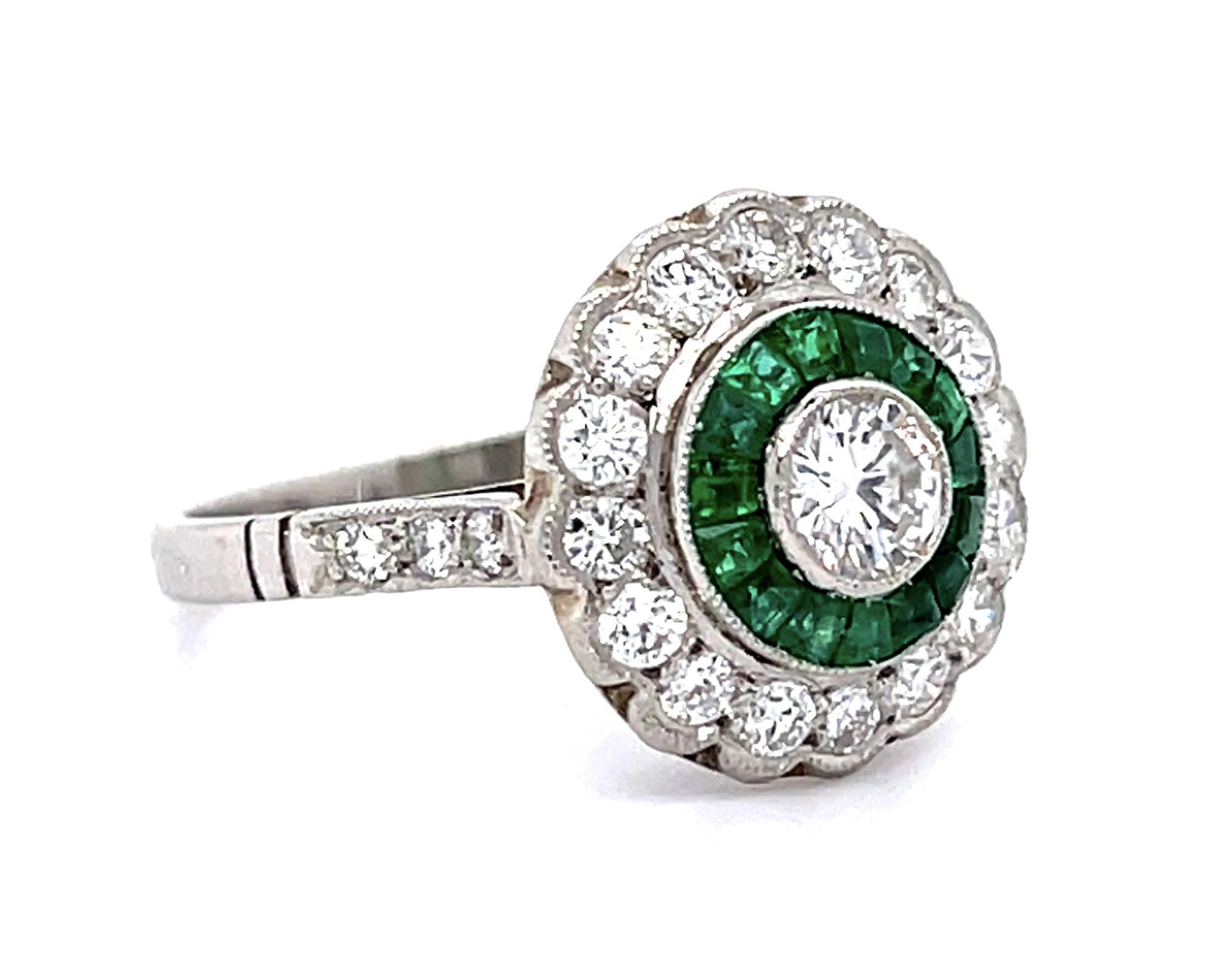 .32ct Round Diamond .68ct Emerald PT Handmade Ring .64ct SD